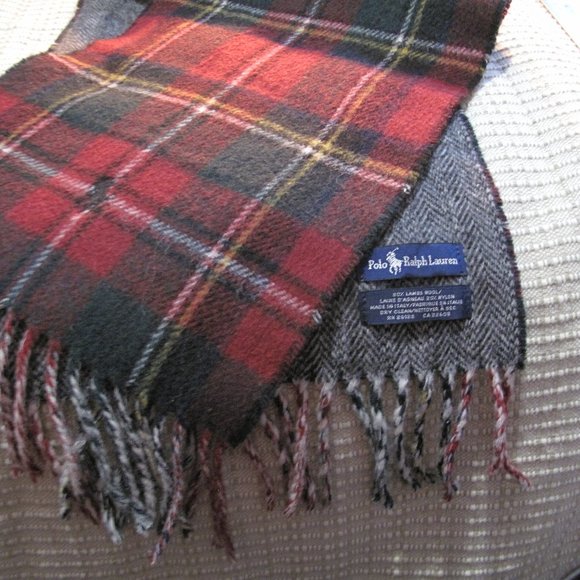 Polo Ralph Lauren Reversible Scarf Plaid & Gray - Picture 1 of 11